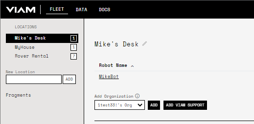 The Add Organization drop-down displaying an organization where the user is also a member.