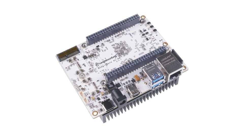 BeagleBone AI-64 front at 45° angle.