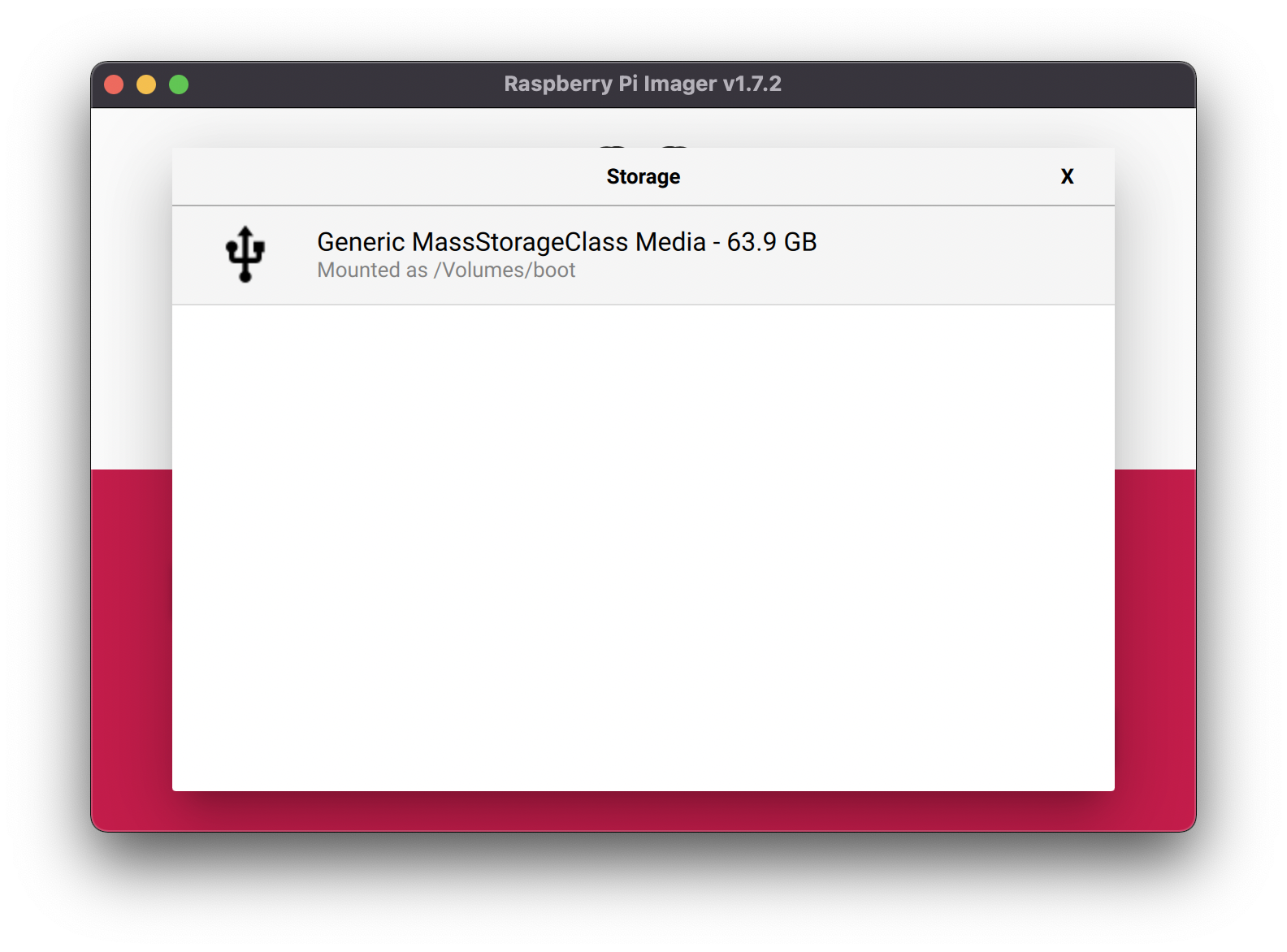 The storage screen is shown with a generic SD card available as an option.