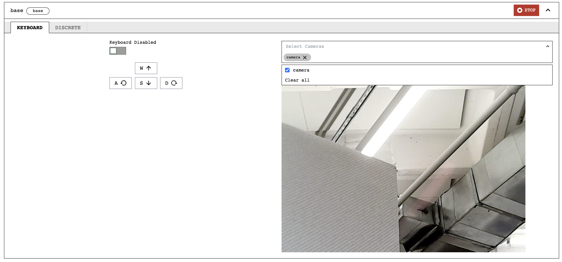 Camera view from the Base component's keyboard tab.