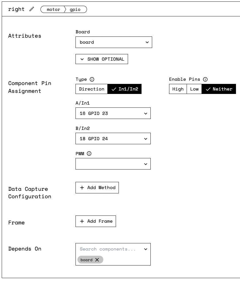 Motor Component Attribute Pane (right motor).