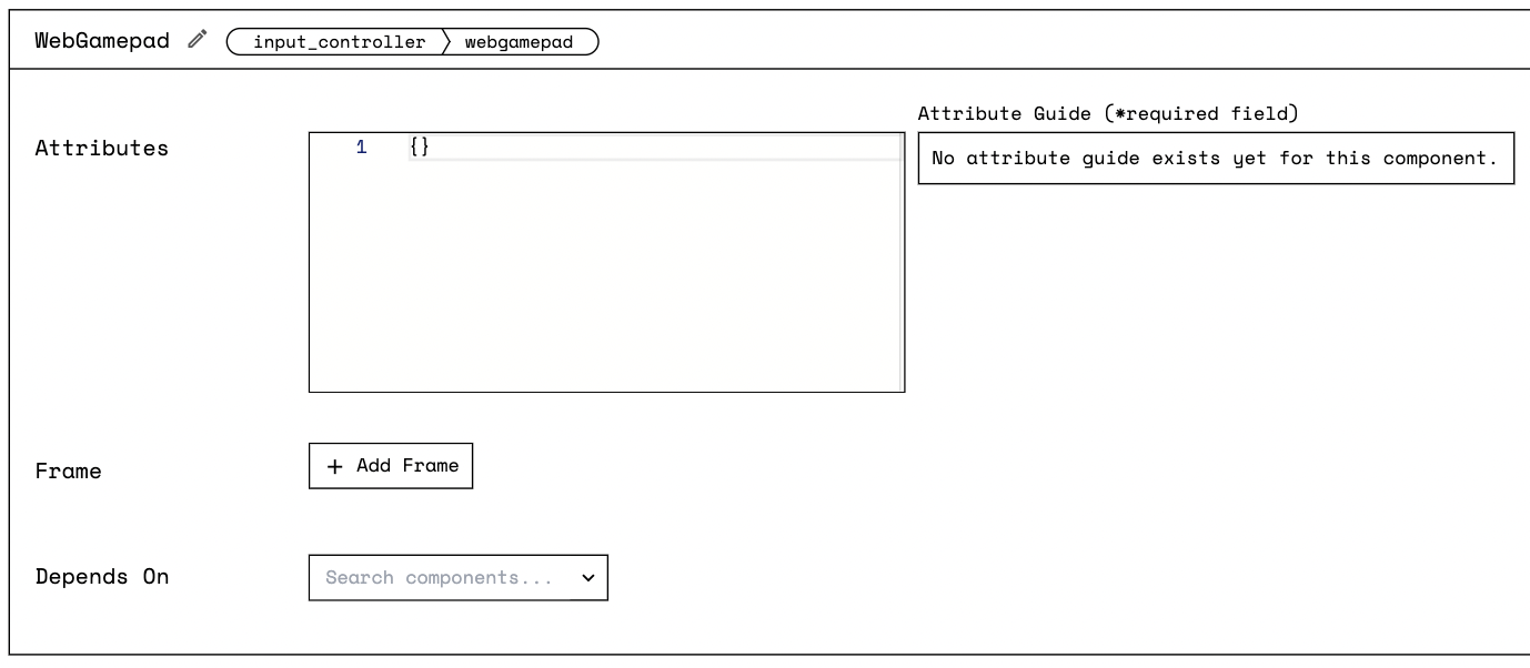Screenshot of the gamepad configuration panel. No attributes are configured.