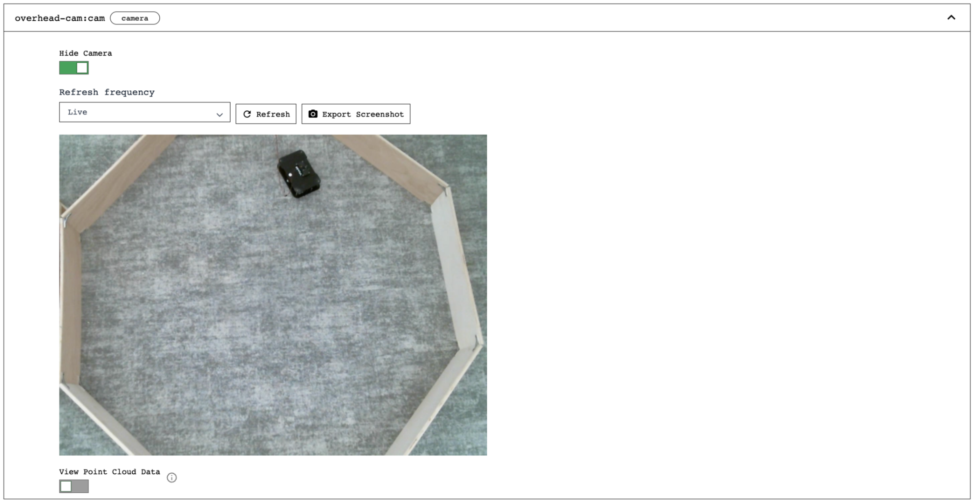 Screenshot of the overhead camera panel (for the component named “overhead-cam”).