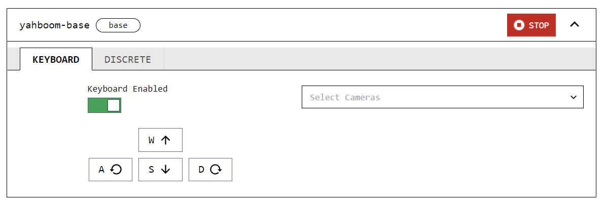 A screenshot of the CONTROL tab UI with buttons to make the base move.