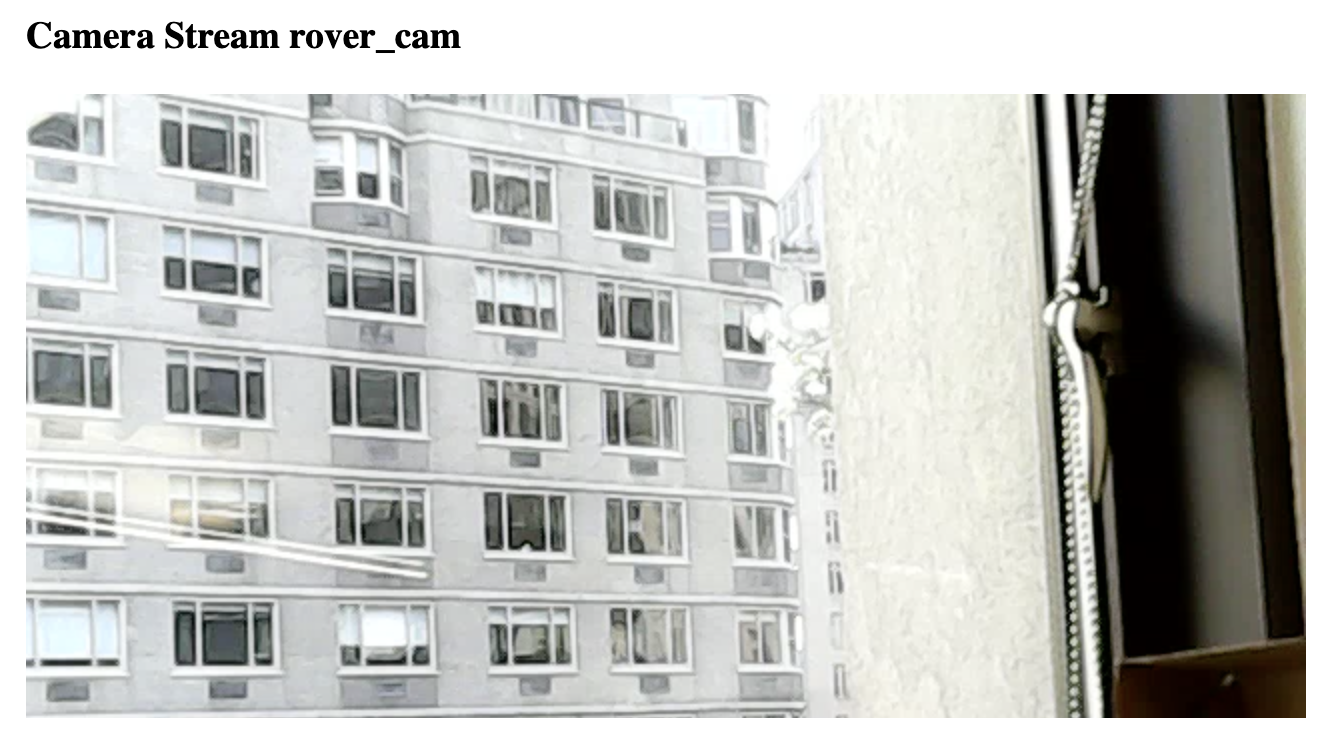A screenshot of the camera output in the CONTROL tab. The camera feed displays the view out the window of one building, consisting of an apartment building wall across the street.